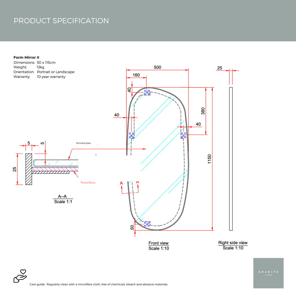 Product Specification sheet Studio Form Mirror L, Brass