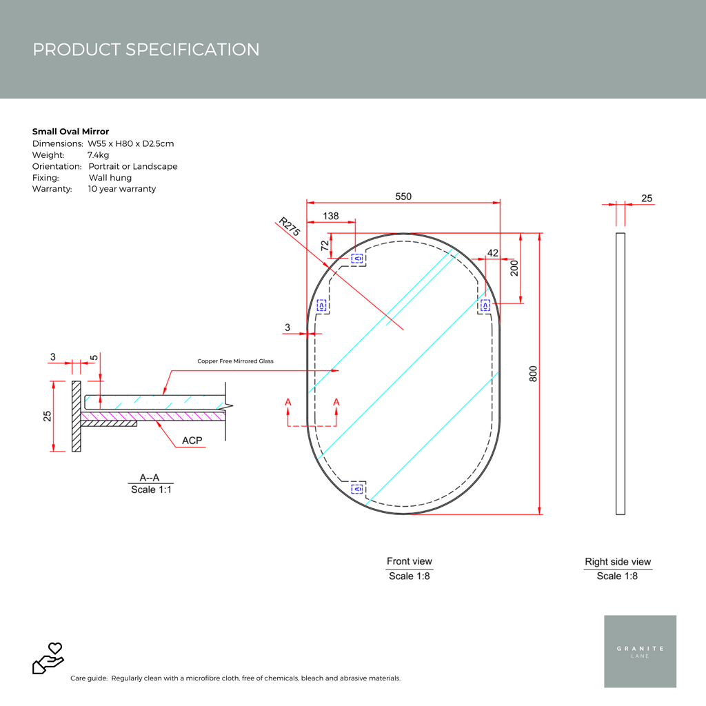 Product Spec Sheet Studio Small Oval Mirror, Black