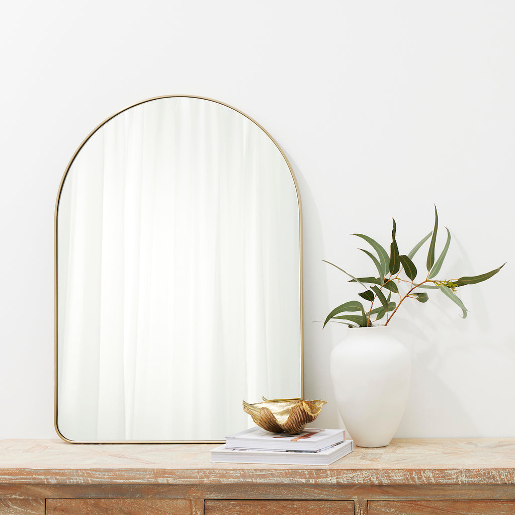 Studio Slim Wall Arch Mirror, Brass by Granite Lane bathroom mirror high quality copper free