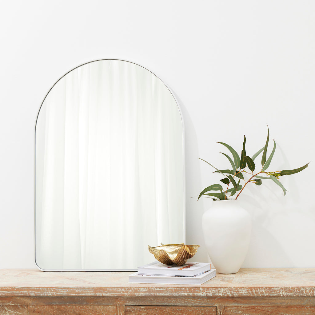 Studio Slim Wall Arch Mirror, White by Granite Lane