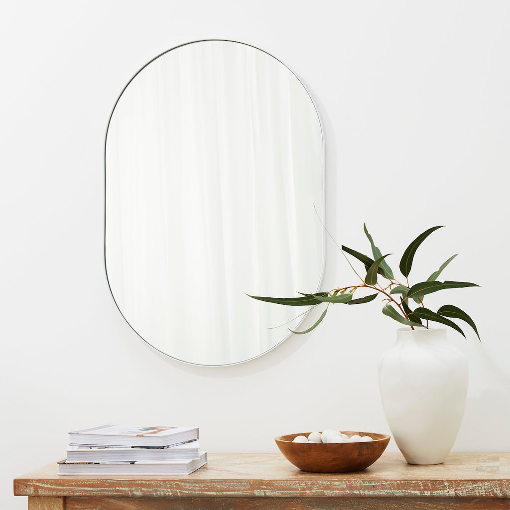 Studio Small Oval Mirror, White by Granite Lane high quality copper free bathroom mirror