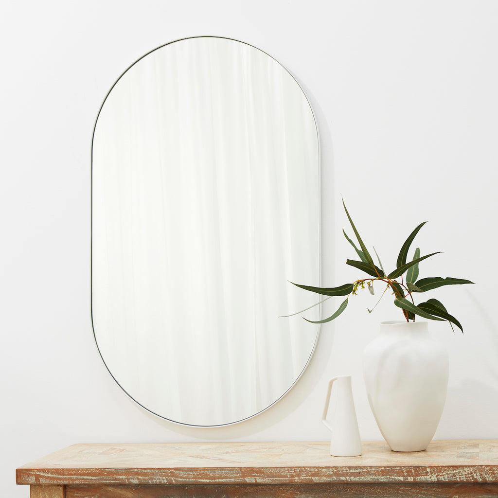 Studio Large Oval Pill Mirror, White made for bathrooms high quality copper free