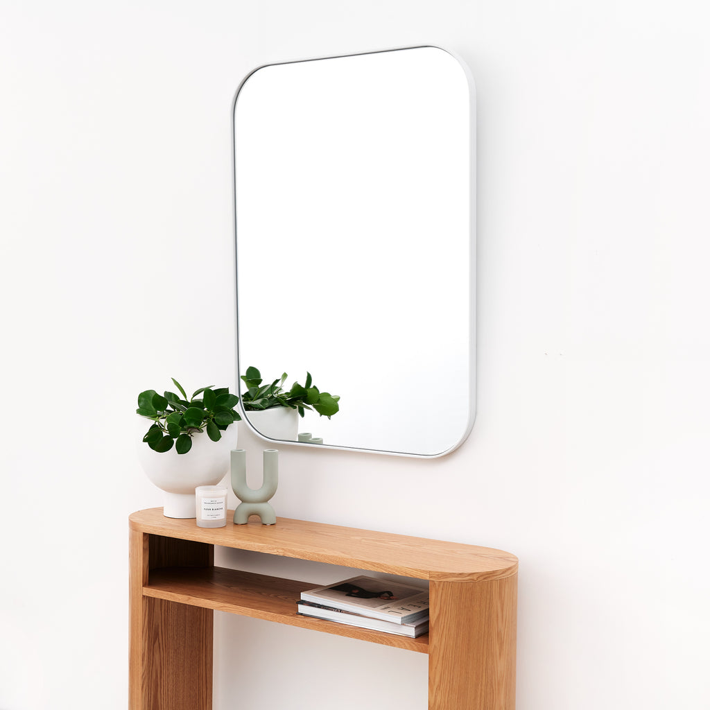 Studio Slim Rectangle Curve Mirror - White high quality bathroom mirror copper free glass