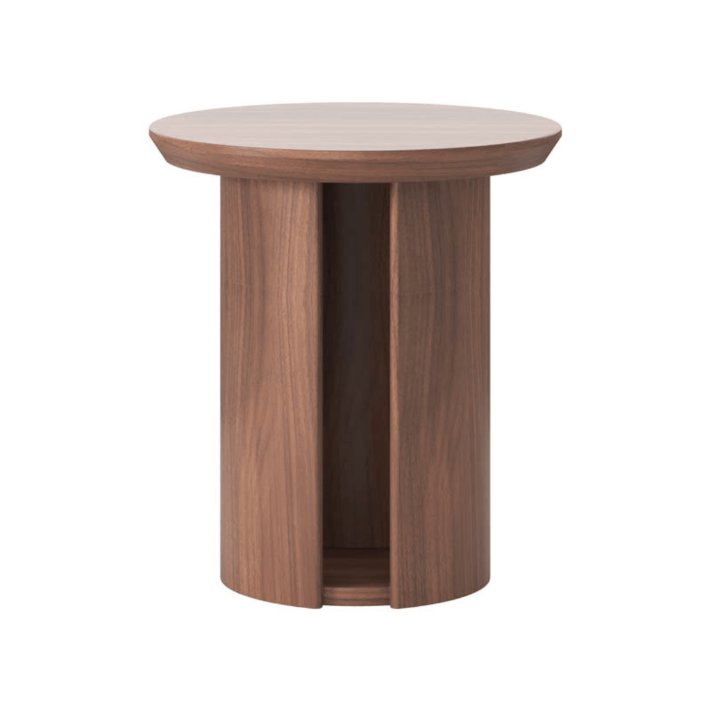 Granite Lane exclusive Master Pacific Meko side table in walnut natural, elegant curved profile and smooth finish.