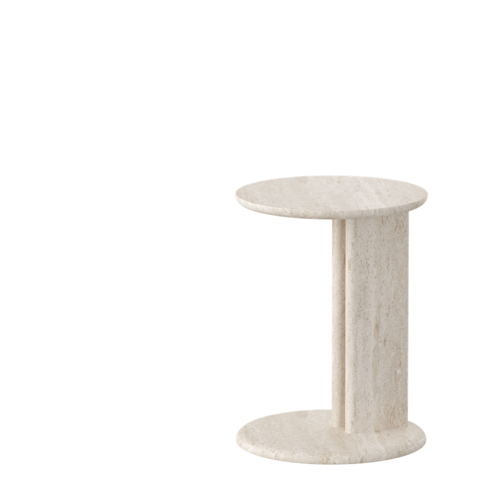 Roquette Side Table white travertine stone round compact table.