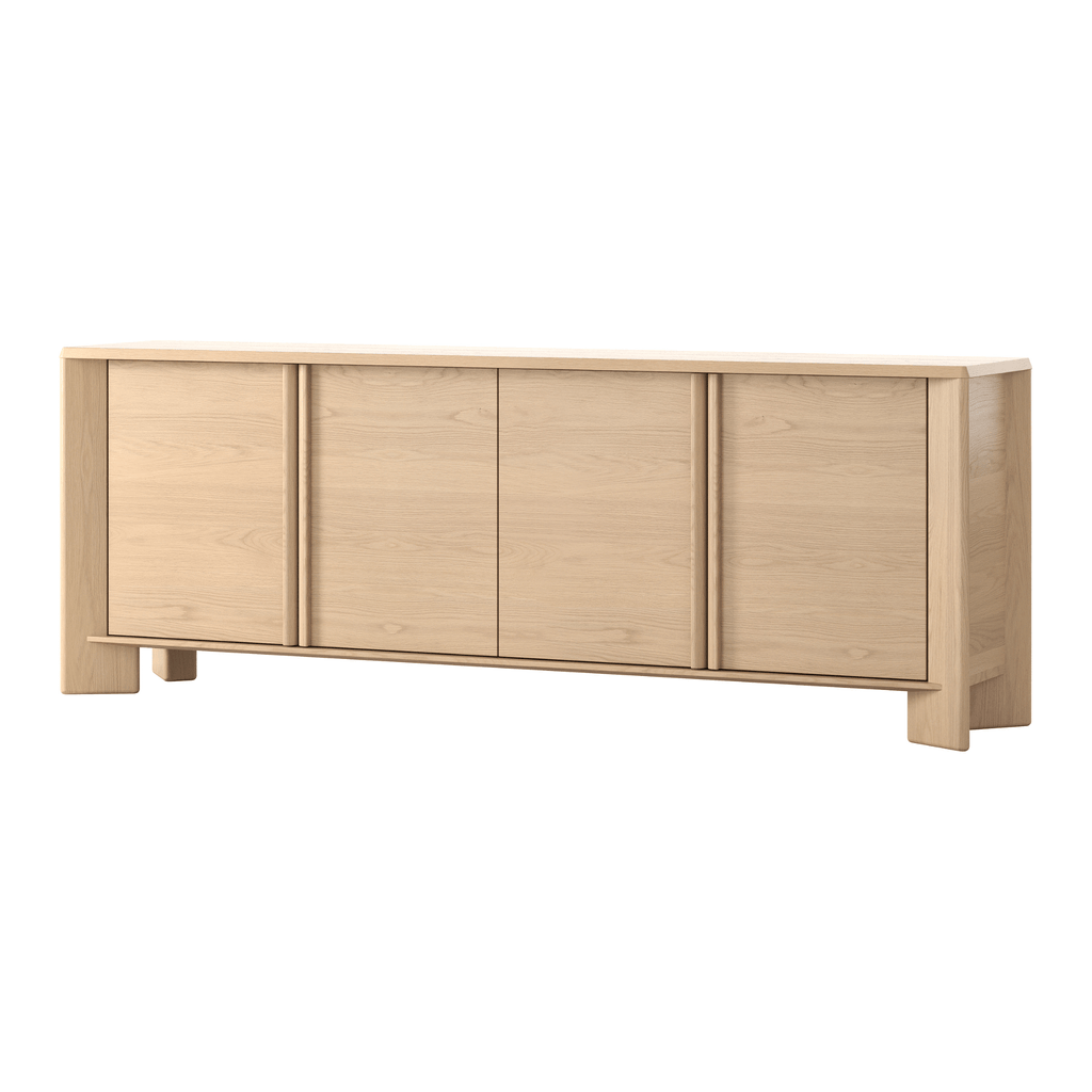 Oak Crema Lenny Buffet, modern Master Pacific storage unit with chamfered design and timber handles