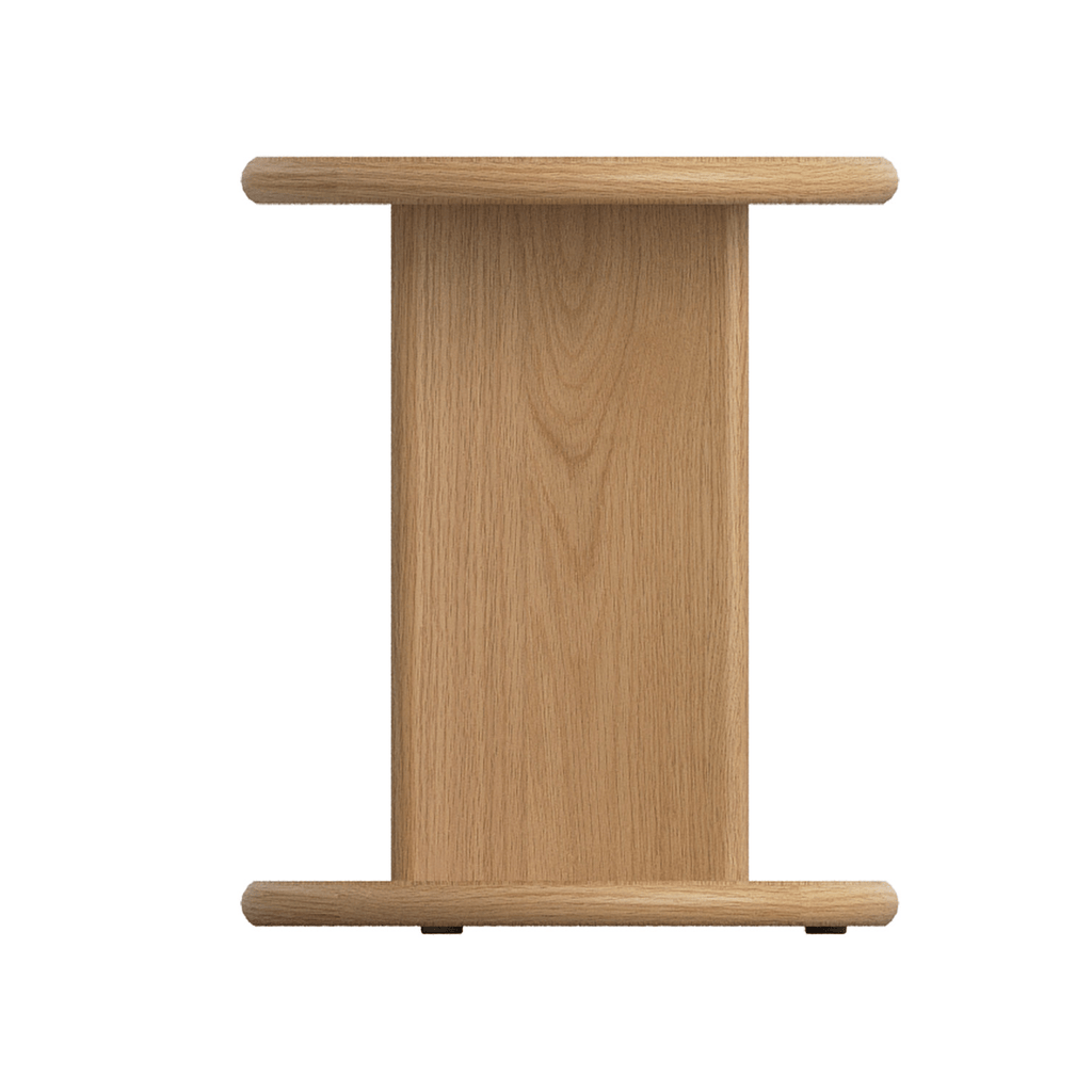 Modern oak side table with minimalist round top design.