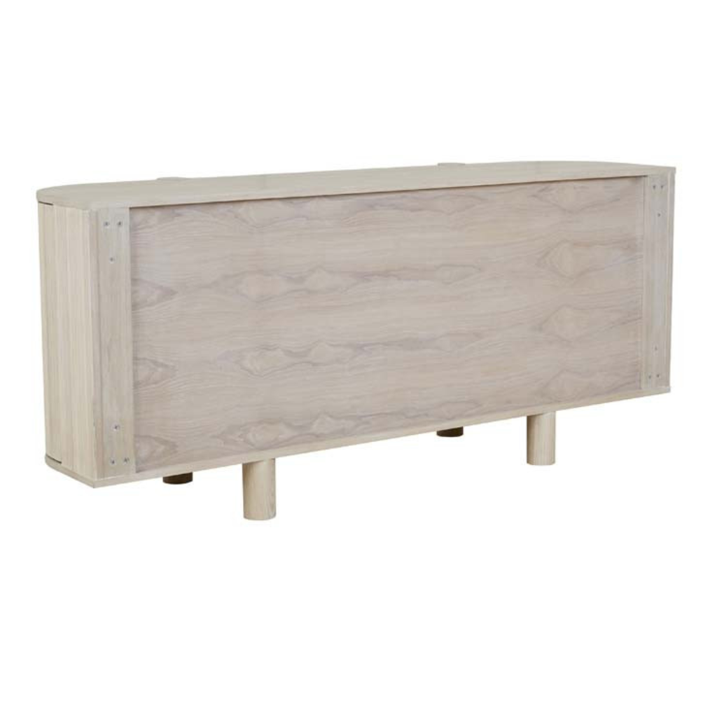 A modern design by Globewest, the Artie Ripple Buffet offers ample storage room and a textured ripple finish.  Crafted from Ash Veneer, Solid Ash Dowels and a sealed whitewash finish.