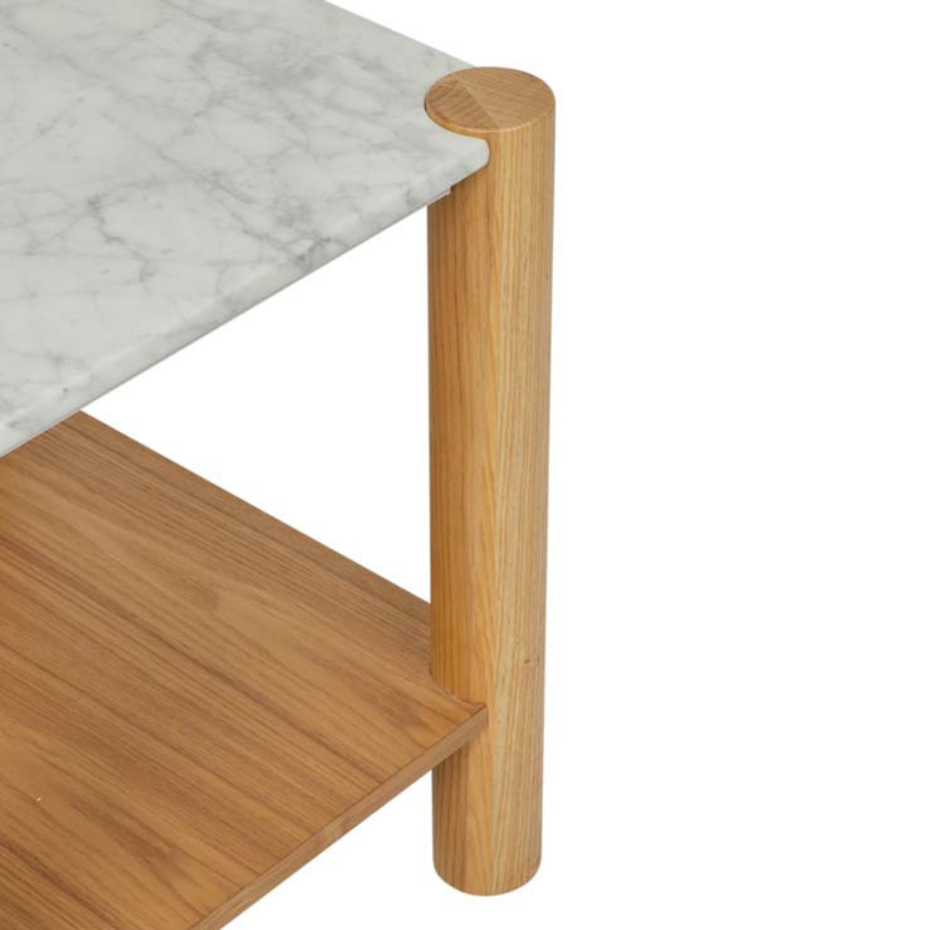 Carrara marble and ash framed modern bedside table by Globewest.