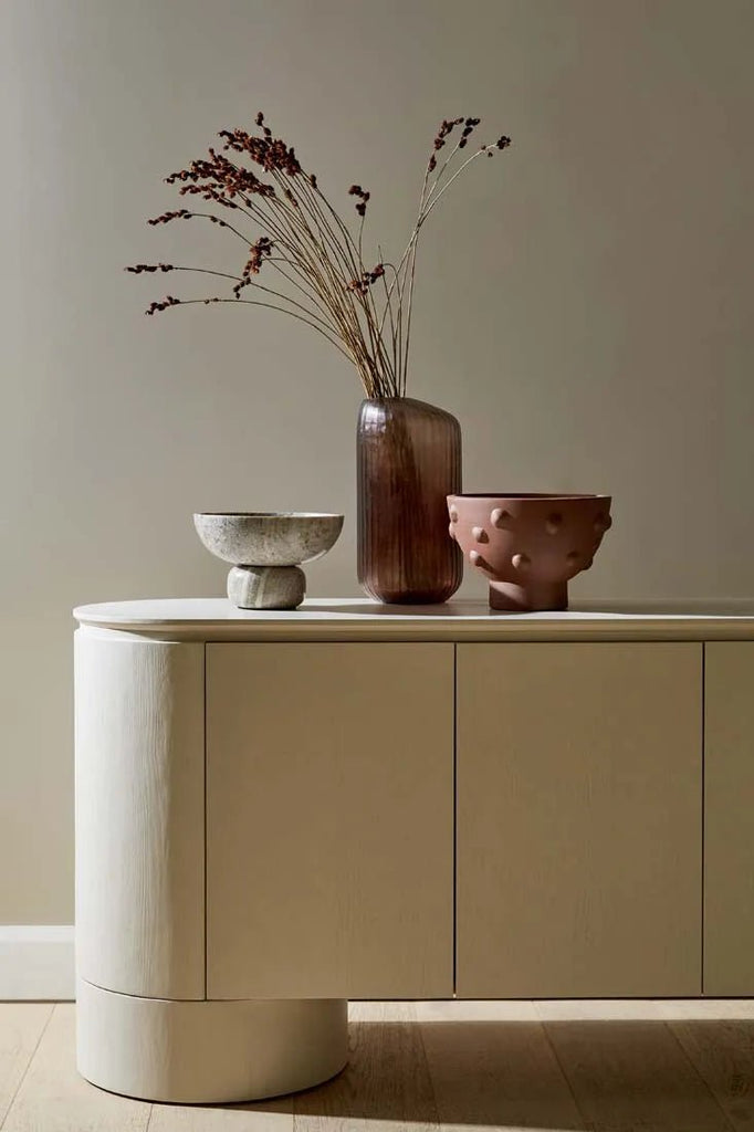 GlobeWest Pluto Buffet, Porcelain cream curved storage lifestyle