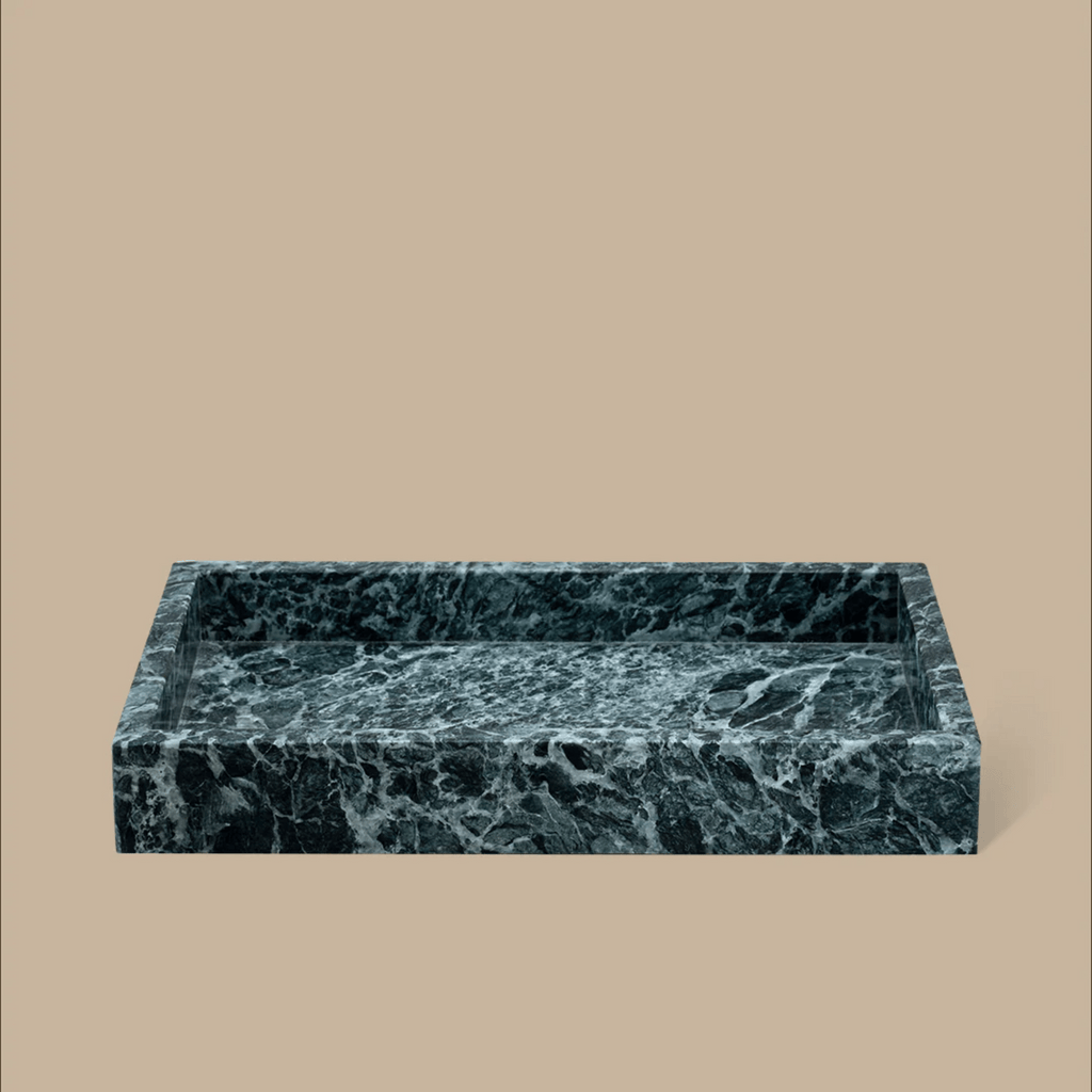Black Blaze Verdi Marble tray in rectangle. 