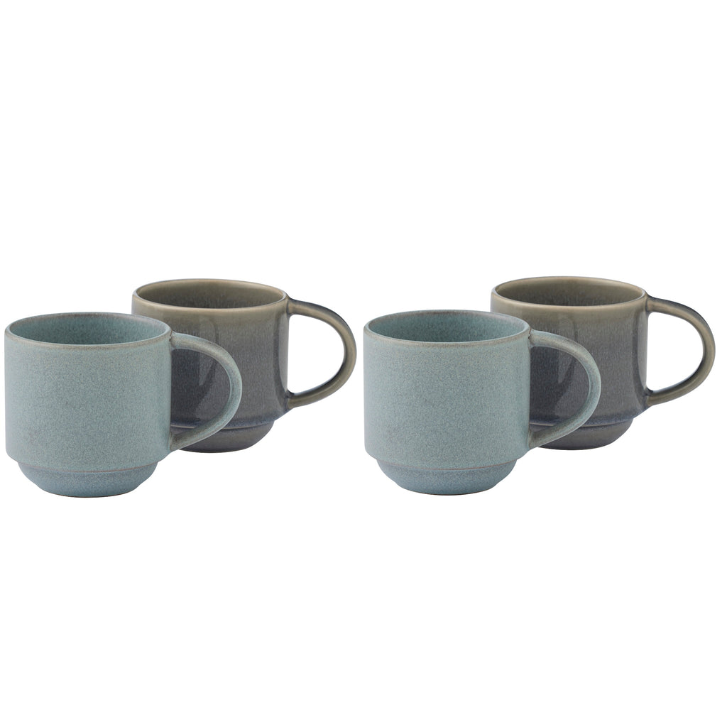 Calice ceramic mug set of 4 in denim blue - 9x9cm coffee mugs for kitchen and dining