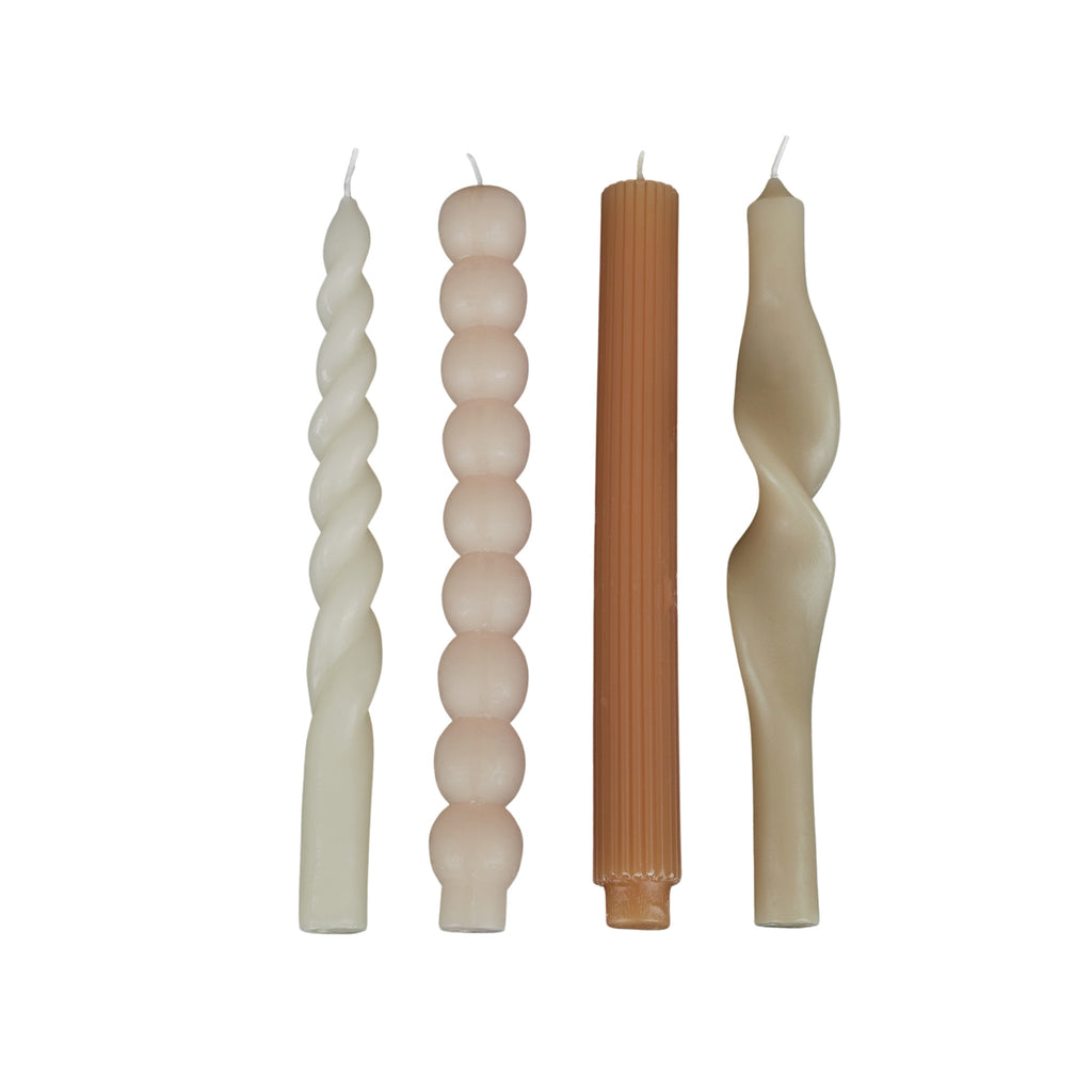 Curve dinner candles set of 4 in multi-colours 25cm tall - elegant curved candles for dining table and entertaining