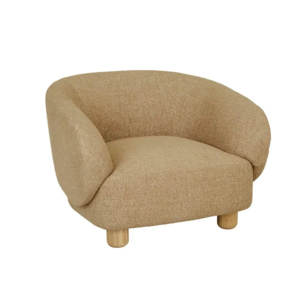 Flo Occasional Chair in hay fabric with natural ash wooden legs.