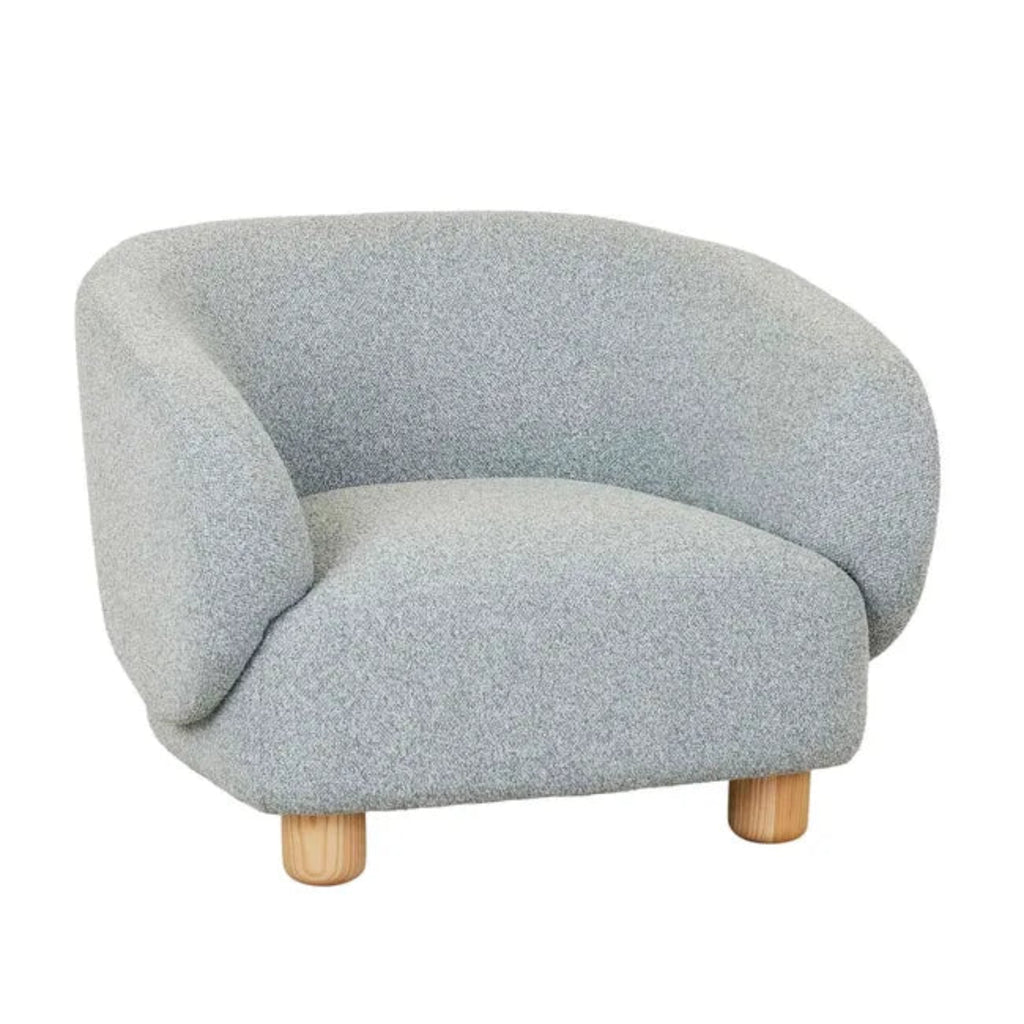 Flo Occasional Chair in nimbus fabric with natural ash wooden legs.
