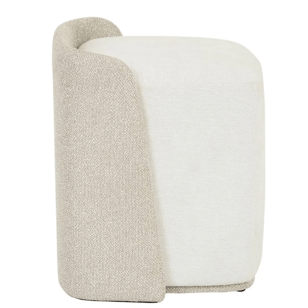 Two textured stool, one beige and one white, on a white background as featured on the Block 2025 and available at Granite Lane in Perth