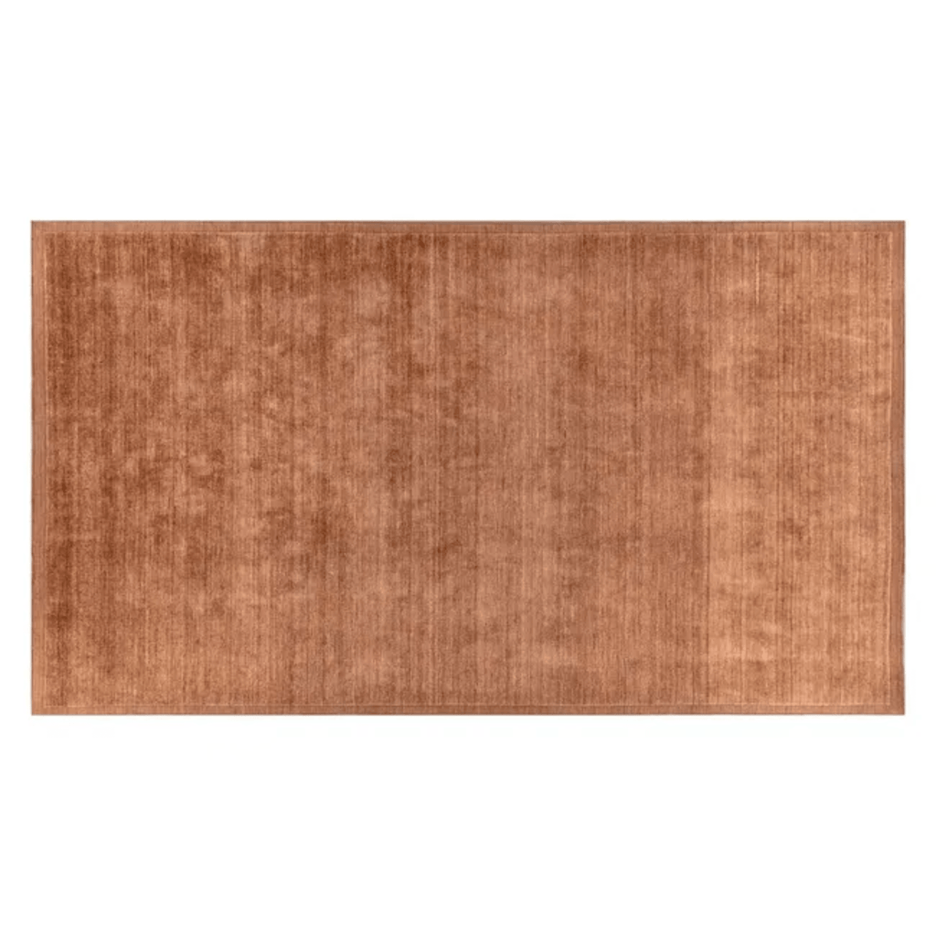 GlobeWest Bower Frame Rug – Rust: rich terracotta wool rug with framed border, bringing cozy, bold character to any room.