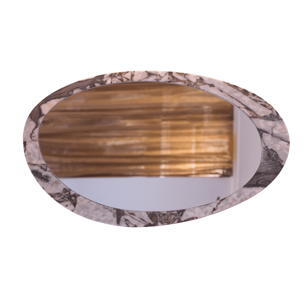 Granite Lane Ora Ocean Marble Mirror Organic mounted horizontally to showcase full height and organic shape