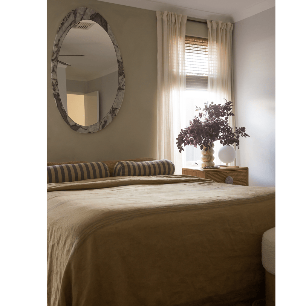 Granite Lane Ora Ocean Marble Mirror Organic full front view showing marble frame and glass surface