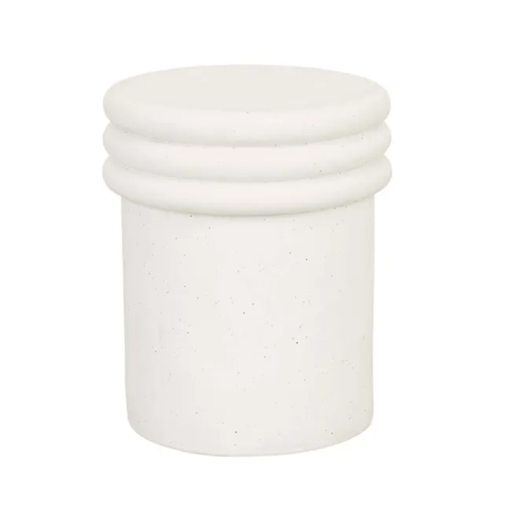 GlobeWest Hanson Round Side Table White Speckle ceramic modern detail.