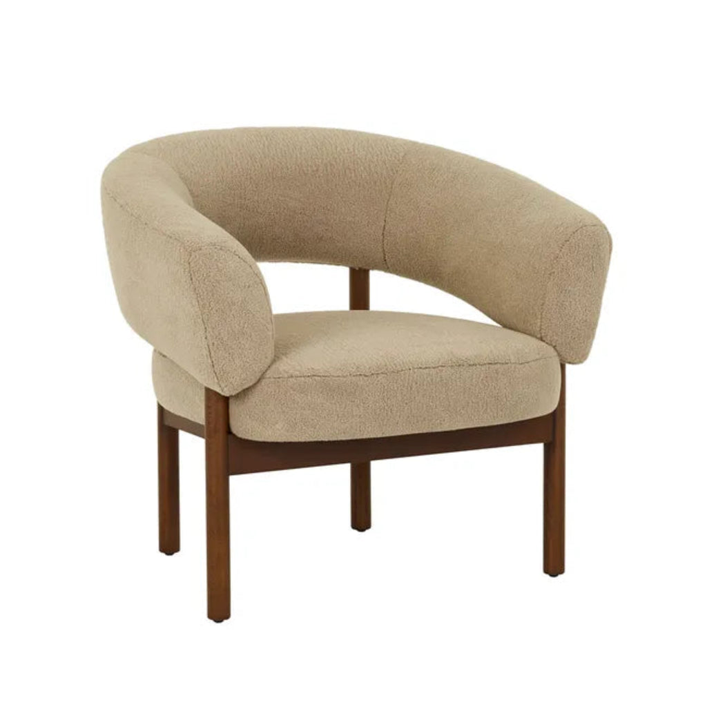 GlobeWest Jenson Occasional Chair - Taupe Alpine fluffy fabric  - Walnut Ash legs