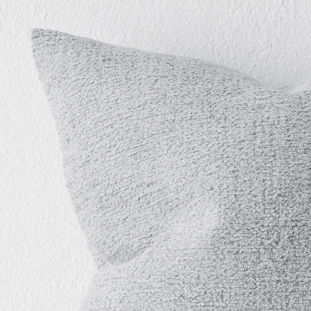Close up of texture of Weave Laurent Cushion in Mist Blue available at Granite Lane in Perth 
