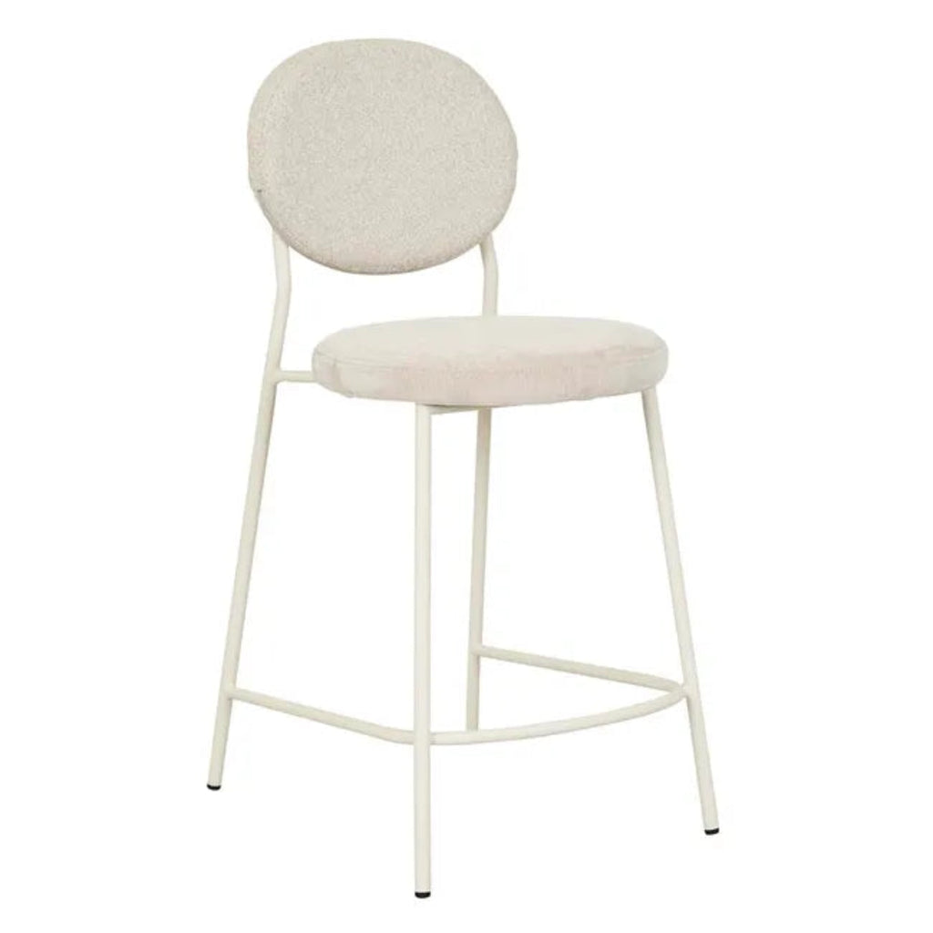 GlobeWest Laylah Loop Barstool in Wheat back upholstery with Almond Milk seat — modern metal frame seating