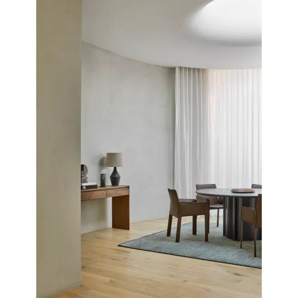 GlobeWest Leon Round Dining Table Teal finish — statement round table with decorative base