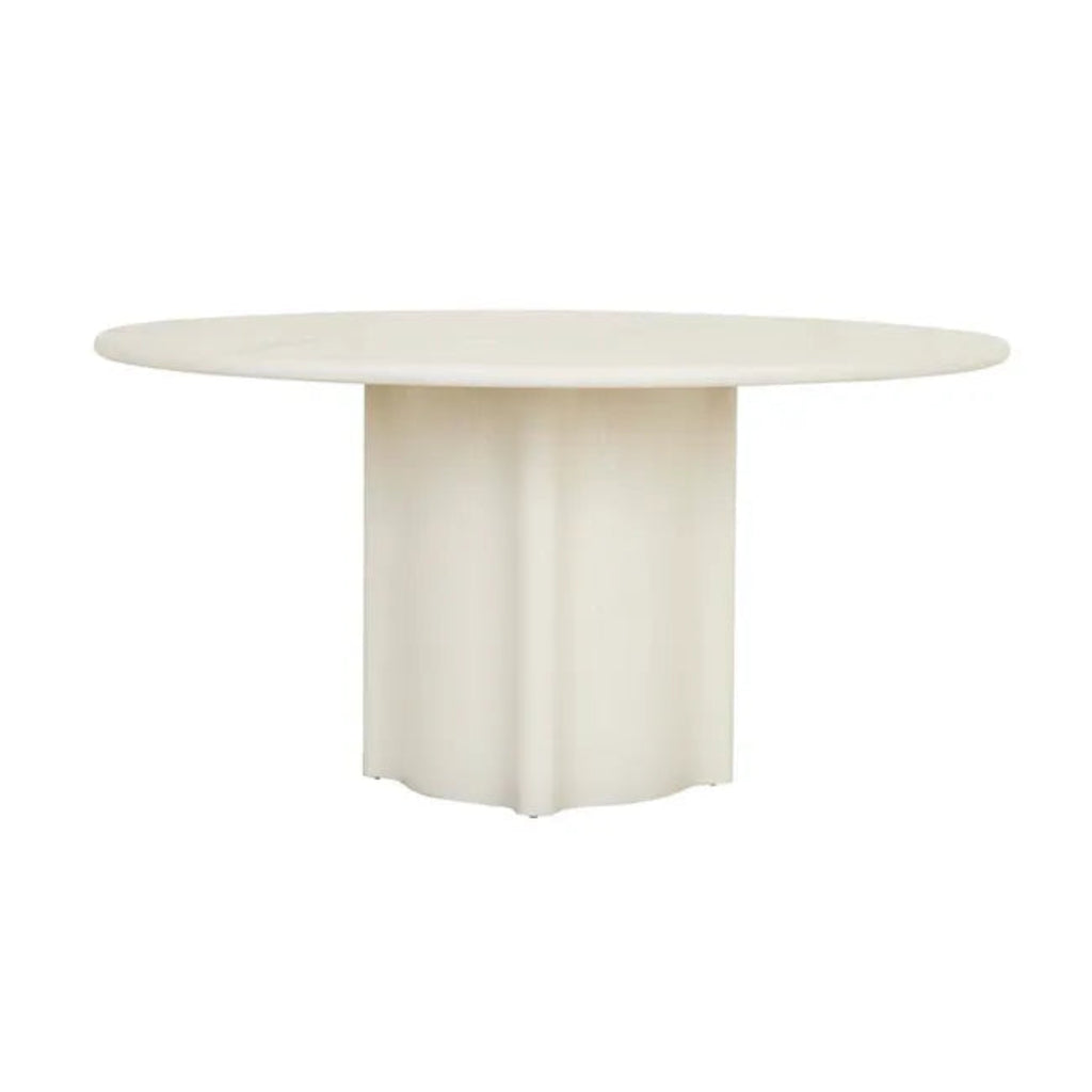 GlobeWest Leon Round Dining Table, Porcelain painted ash veneer top & fluted pedestal base