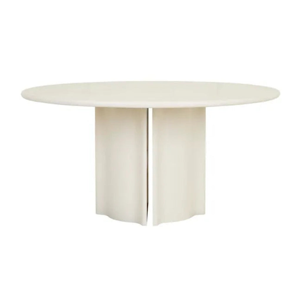 GlobeWest Leon Round Dining Table in Porcelain finish with sculptural pillar base — elegant modern statement