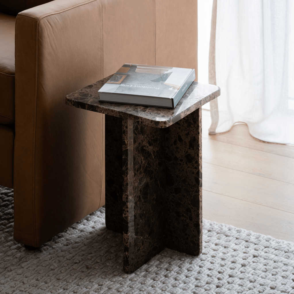 Pierre Marble side table rich earthy tones.