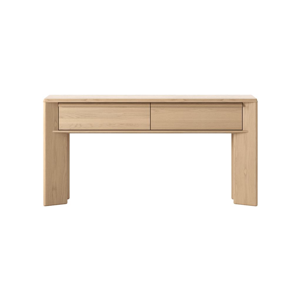 Lenny Console table 1500mm oak crema with built‑in drawers and soft chamfer edges
