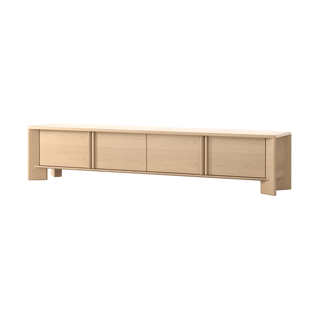 Lenny TV cabinet with two doors, interior shelving and media storage.