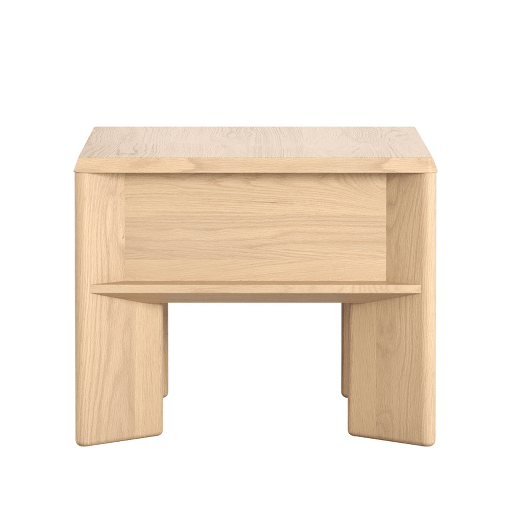 Back view of Lenny Lamp Table 600mm square top oak crema.