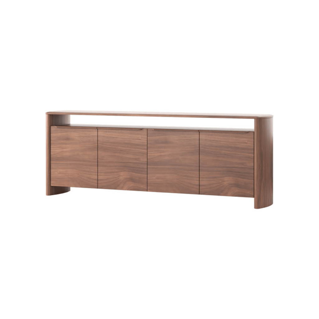 Master Pacific Meko Buffet in Walnut Timber with curved ends available at Granite Lane furniture store in Perth