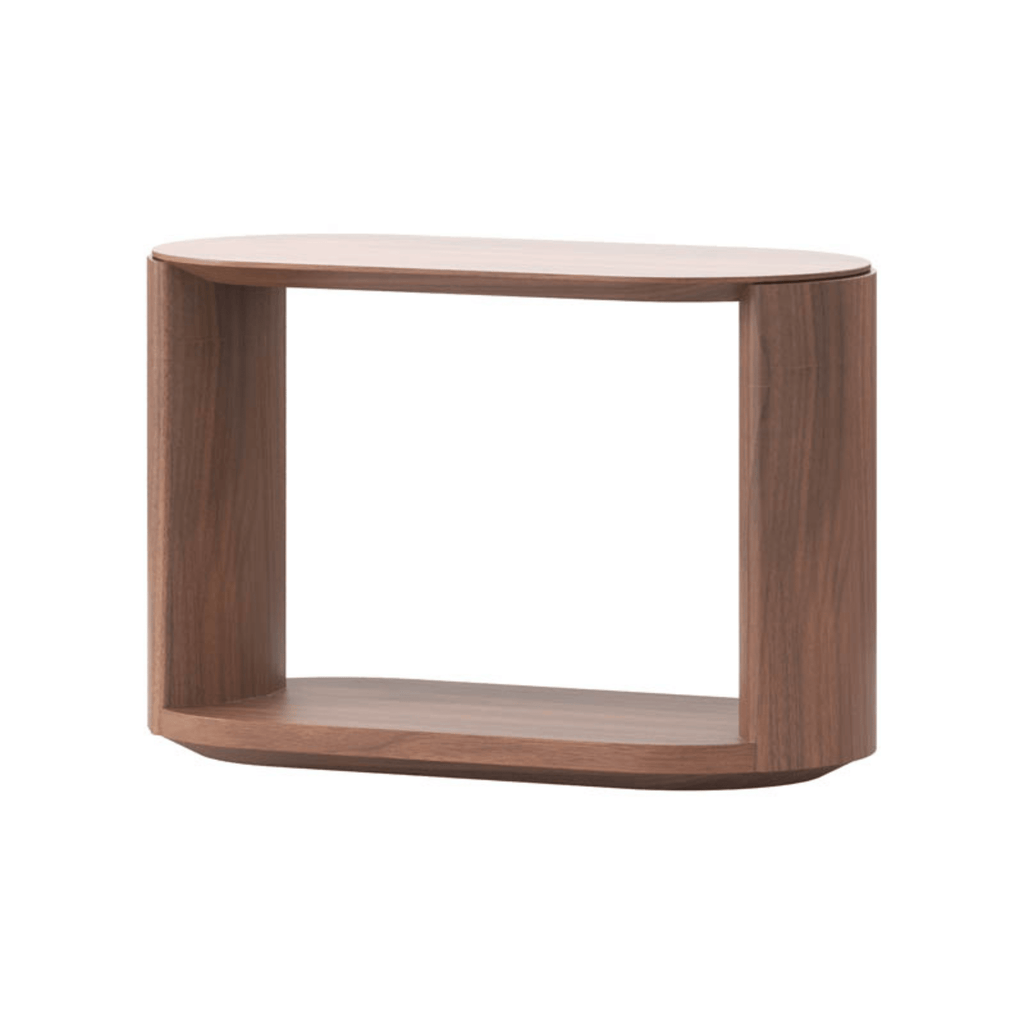 Angled view of Master Pacific Meko long oval side Table in Walnut