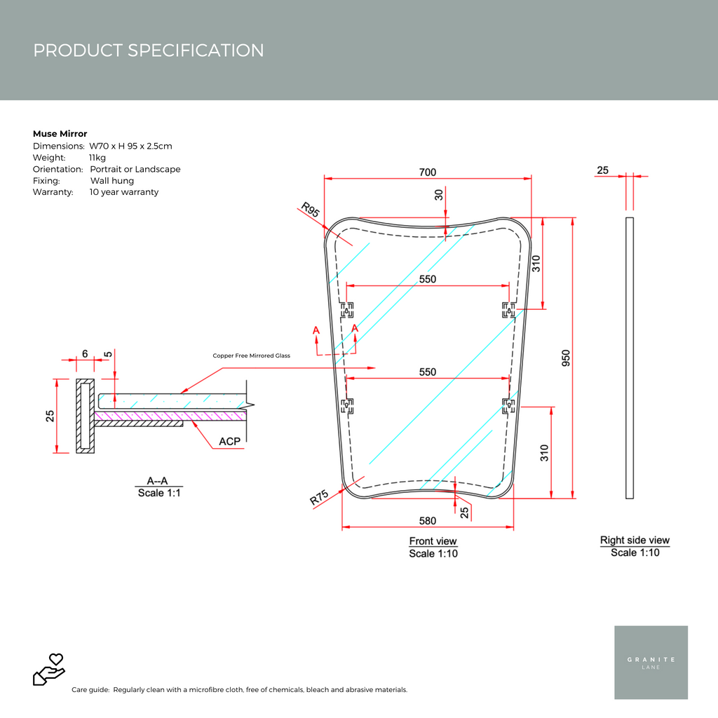 Product Spec Sheet - Studio Muse Mirror S, Brass