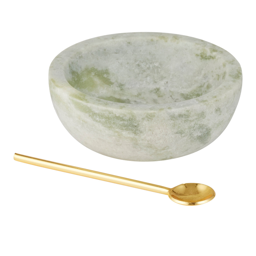 Neo marble bowl and spoon set 10x4cm in green marble - 2-piece natural stone serving set for kitchen and dining