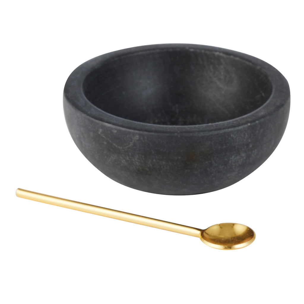 Neo marble bowl and spoon set 10x4cm in grey marble - 2-piece natural stone serving set for kitchen and dining