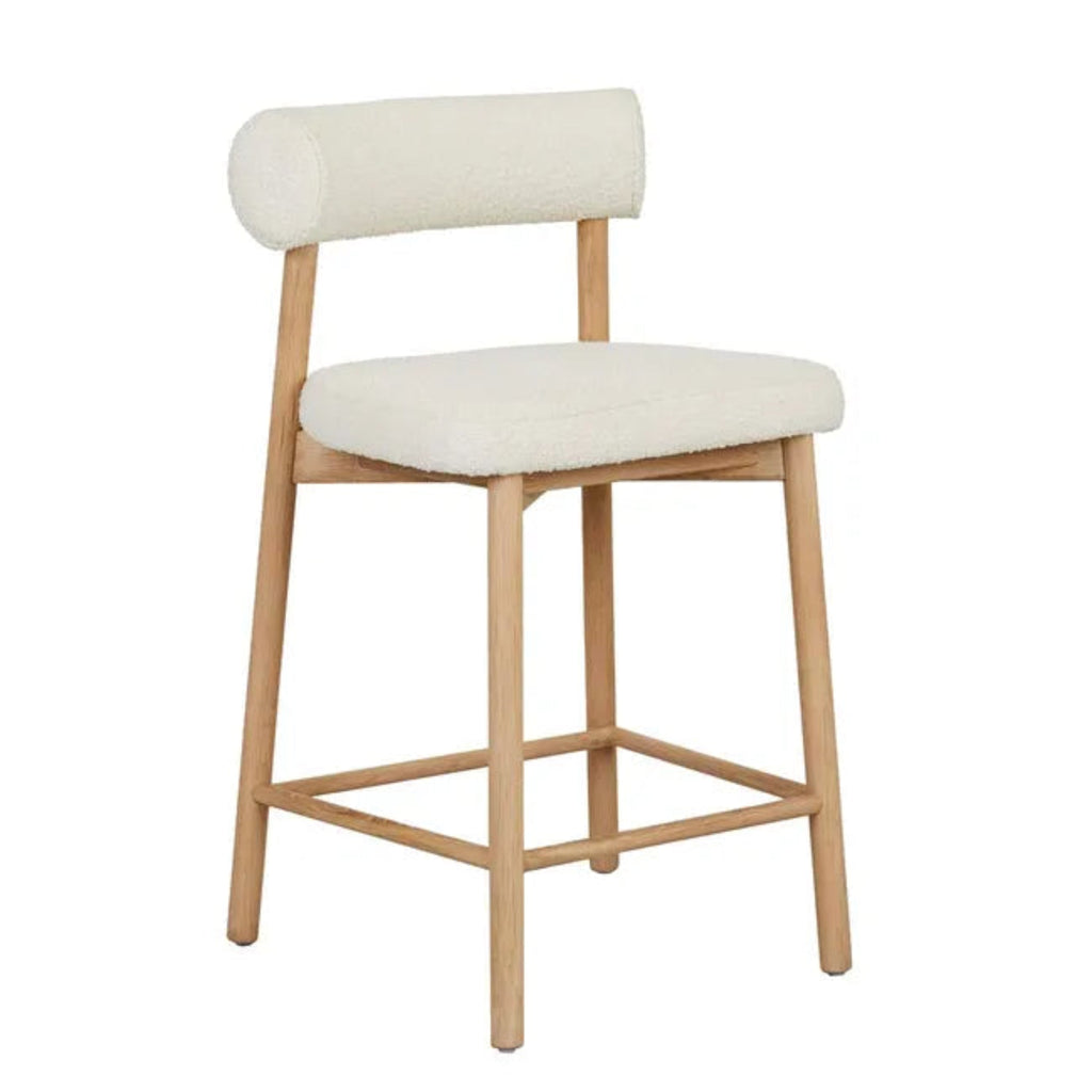GlobeWest Olsen Barstool in Frost Boucle upholstery with Light Oak legs — chic kitchen seating