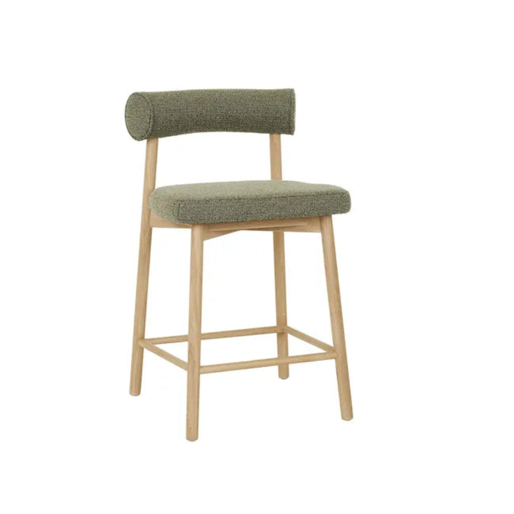 GlobeWest Olsen Barstool in Moss Tweed upholstery with Light Oak legs — chic kitchen seating