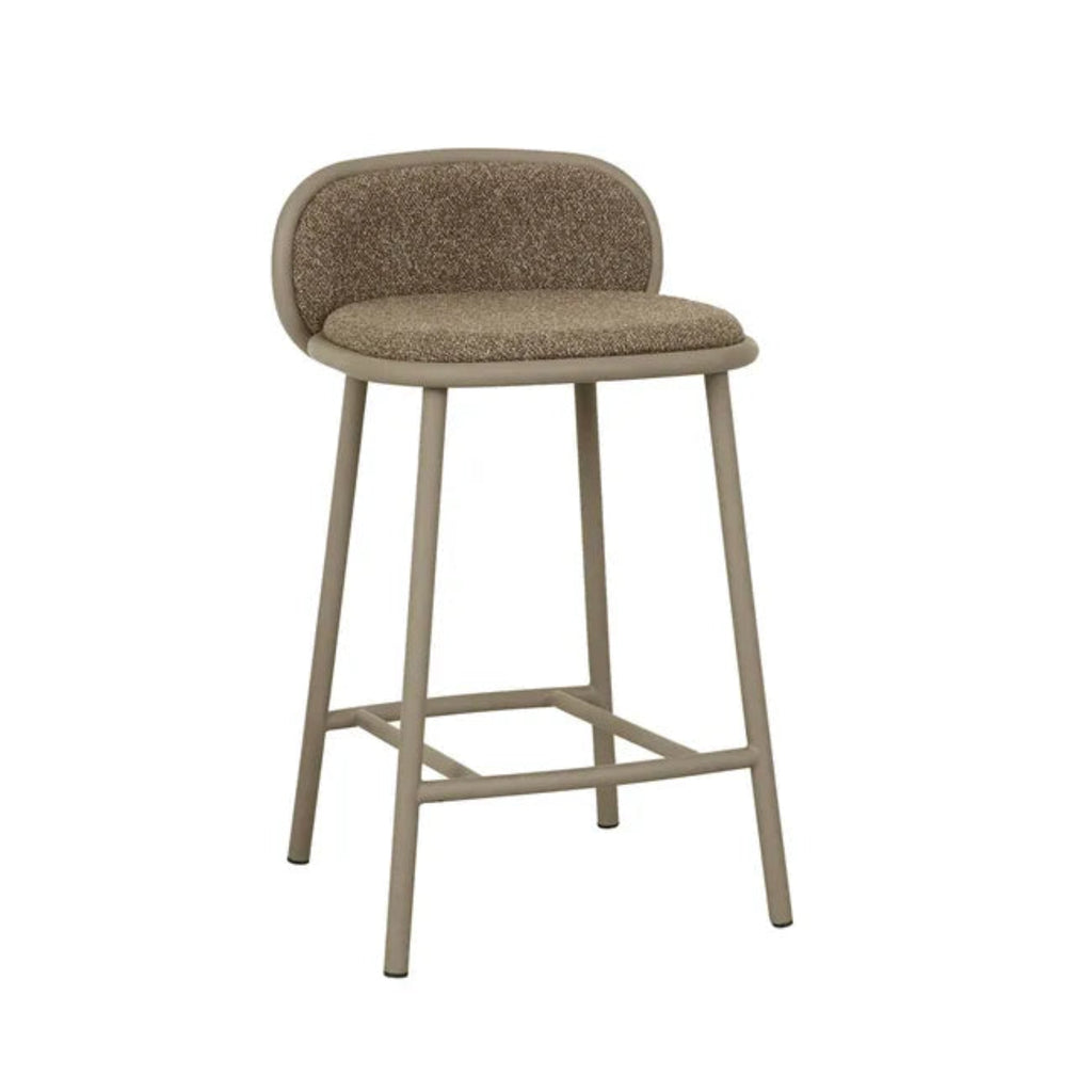 GlobeWest Pebble Barstool in Shitake fabric with contemporary latte toned frame