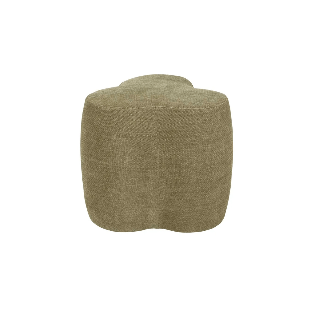 pod ottoman in petal shape in warwick copeland olive green fabric