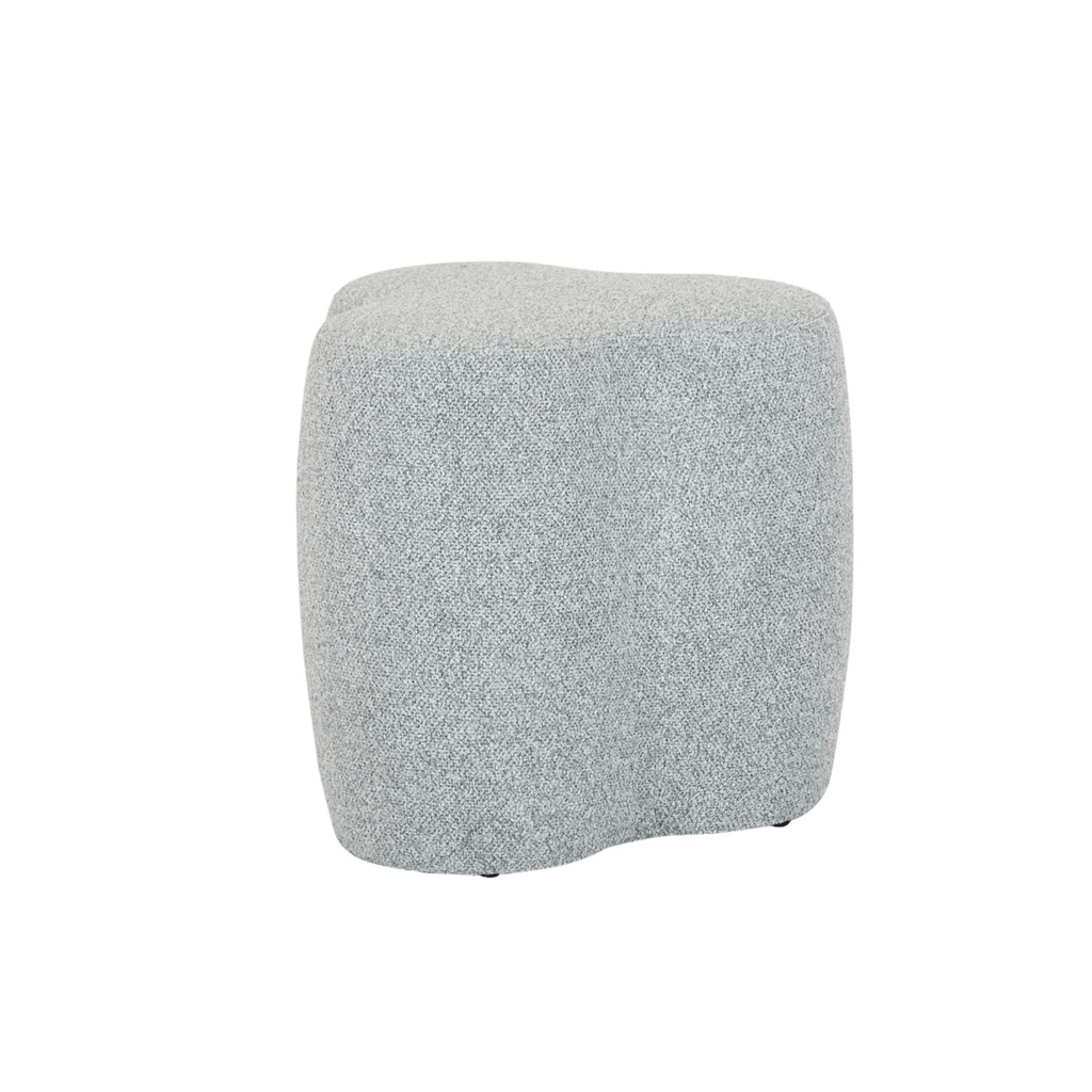 pod ottoman in petal shape in soft blue grey fabric