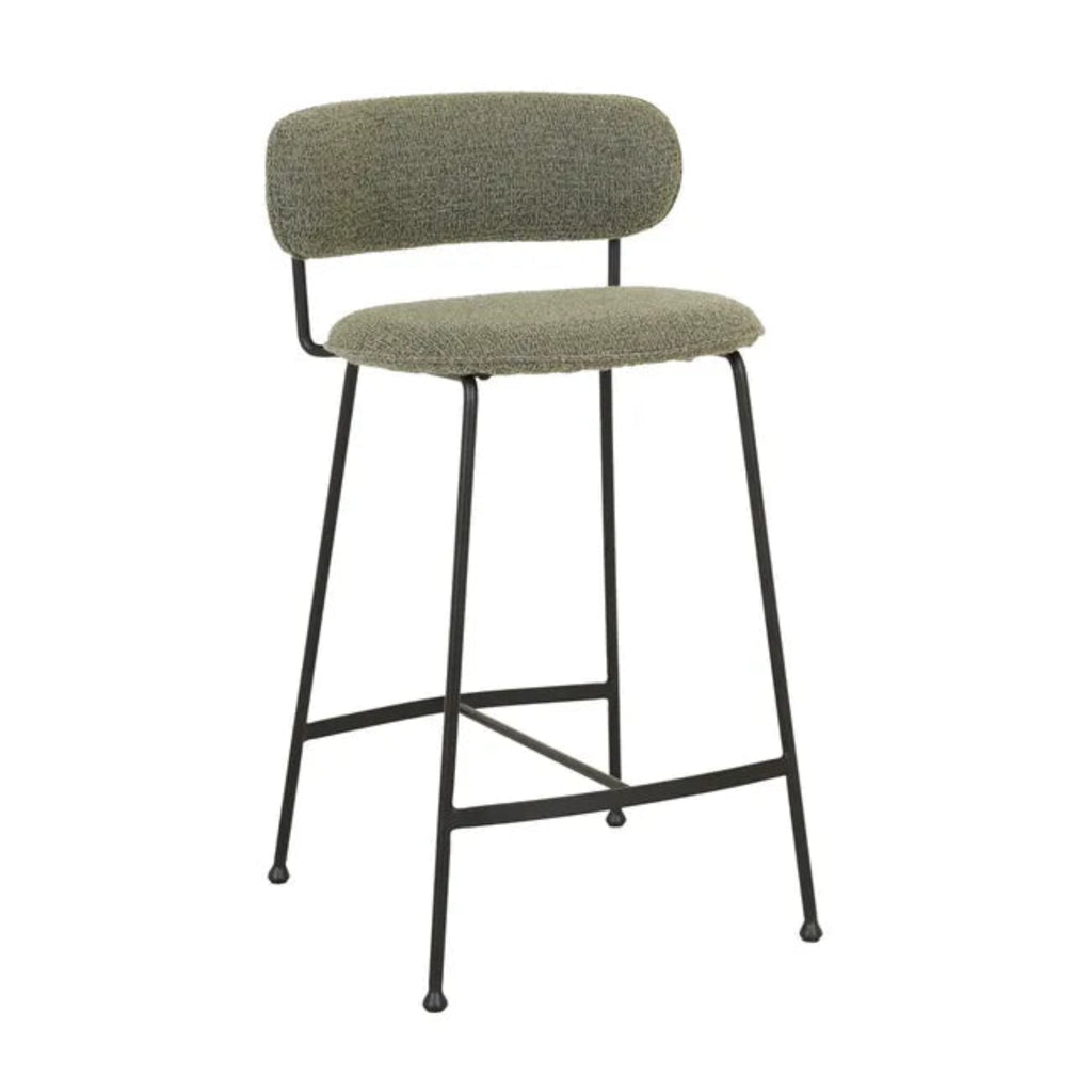 GlobeWest Piccolo Barstool in Moss Tweed fabric with contemporary black frame