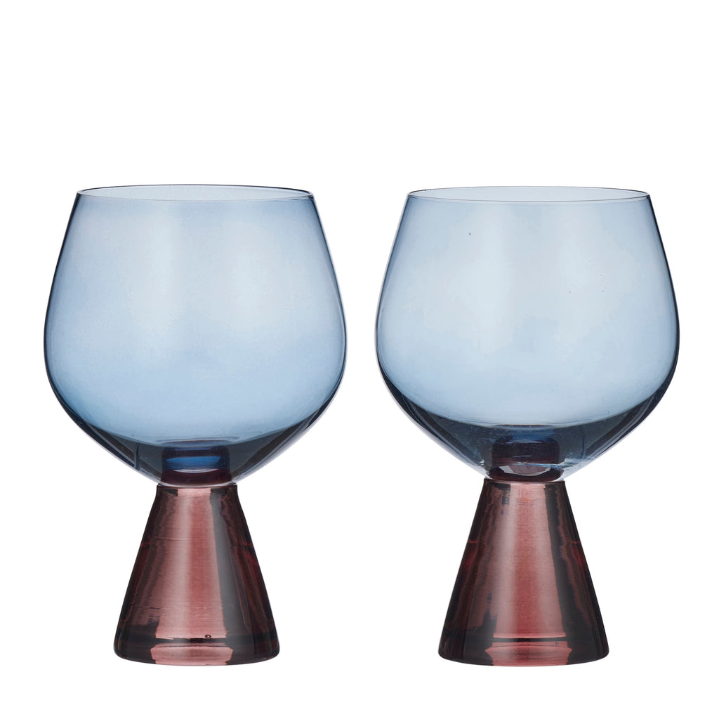 Pyramid glass goblet set of 2 in russet blue - 9x14cm elegant drinking glasses for wine and cocktails