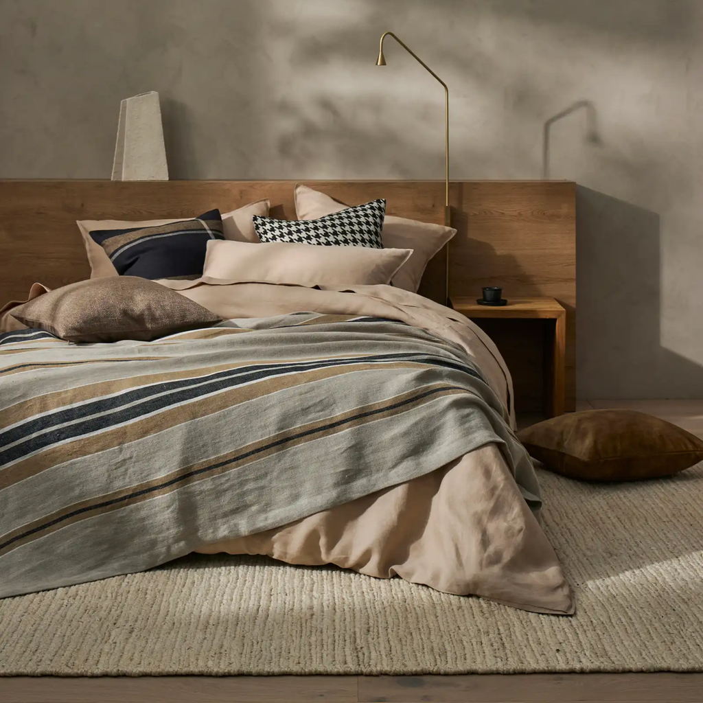 Weave Home Ravello Fitted Sheet in warm sand colour.