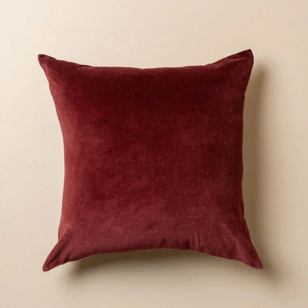 Saardé Linen Velvet Cushion in Burgandy colour way for warm, inviting interiors.