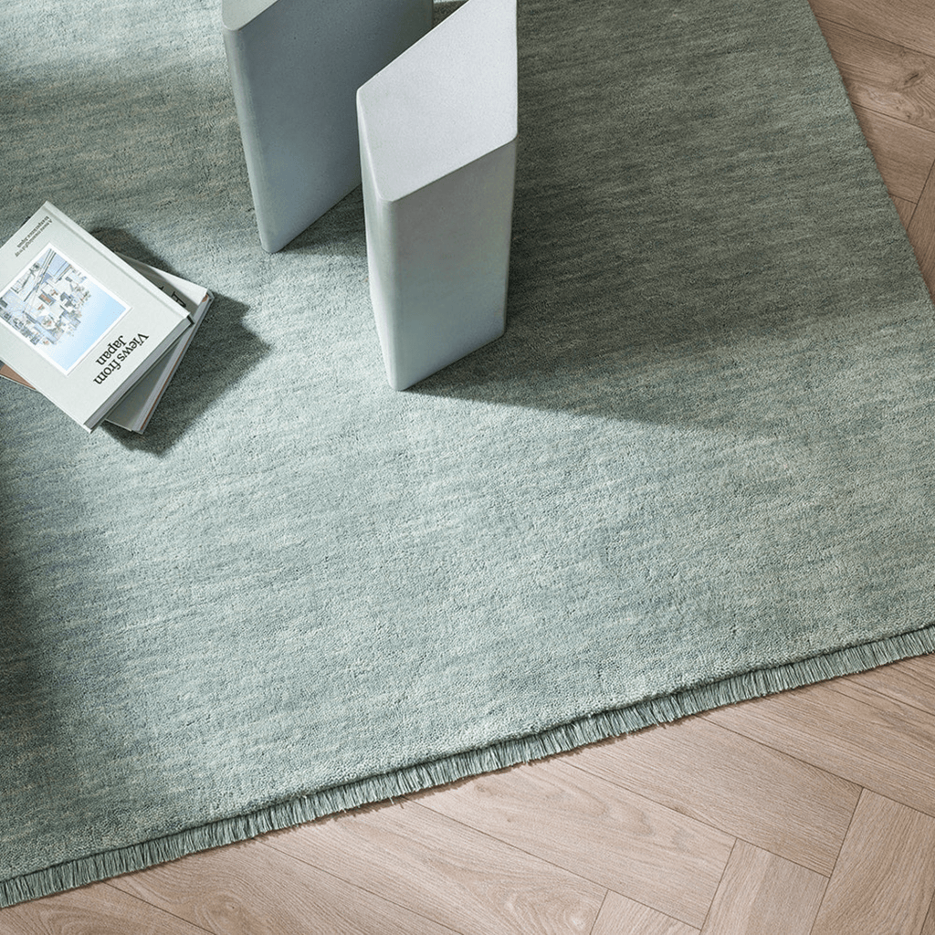 Baya Living Sandringham rug in aquamarine - corner detail and texture view