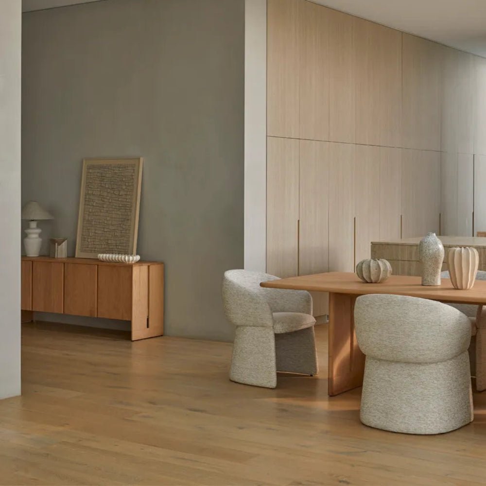 GlobeWest Smith Dining Table, New Oak finish — premium timber dining table with mortise & tenon joinery